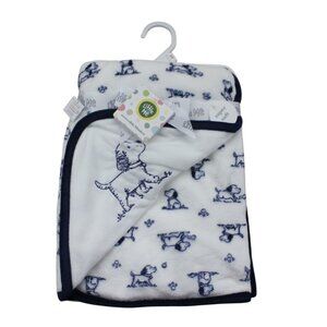 Little Me Baby Blanket Puppy Dog White Navy Blue Infant Boy Soft Cuddly NWT RARE